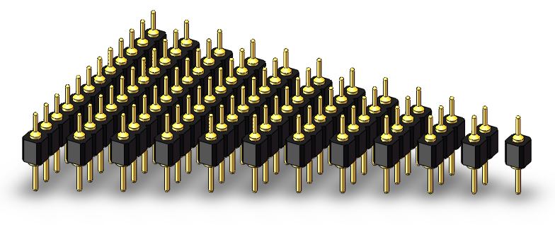 2.54毫米PCB连接器,单排,双头圆排针，100密耳，2.54毫米，1x1~1x12针，DIP接头，单排双头圆形针