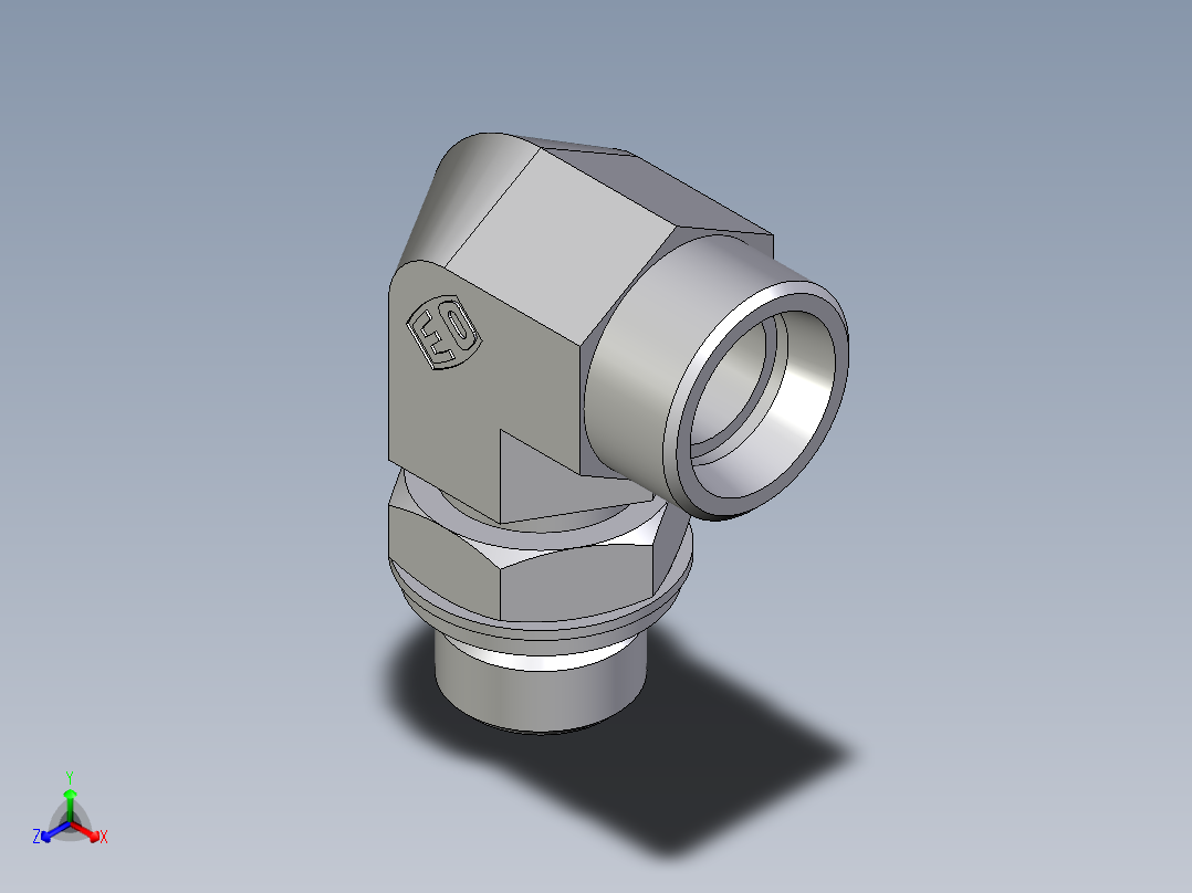 卡套式工业通用硬管接头EO_Adjustable_Locknut_elbow_WEE18LROMDCF正等轴测图