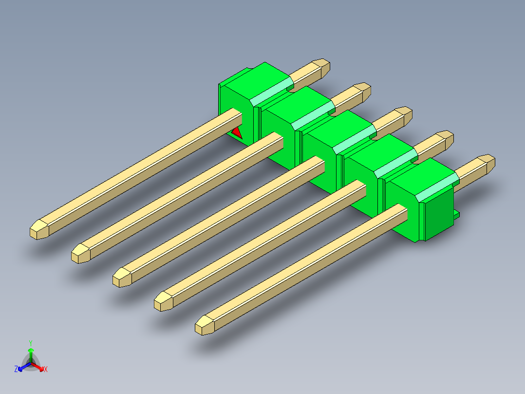 彩色公头100mil（2.54mm）系列-DS1021_green_1x05p_100mil_Type5_rev1.0主视图