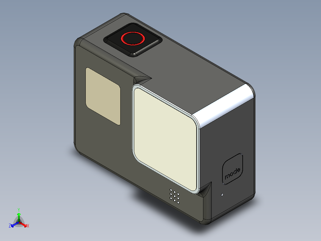 GoPro Hero 8黑色，带底部双支架和模式按钮正等轴测图