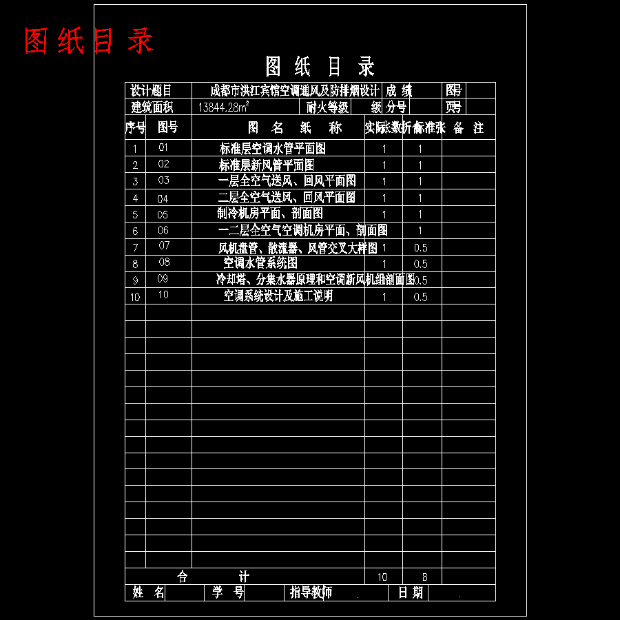 成都市洪江宾馆空调通风及防排烟设计含开题及12张CAD图