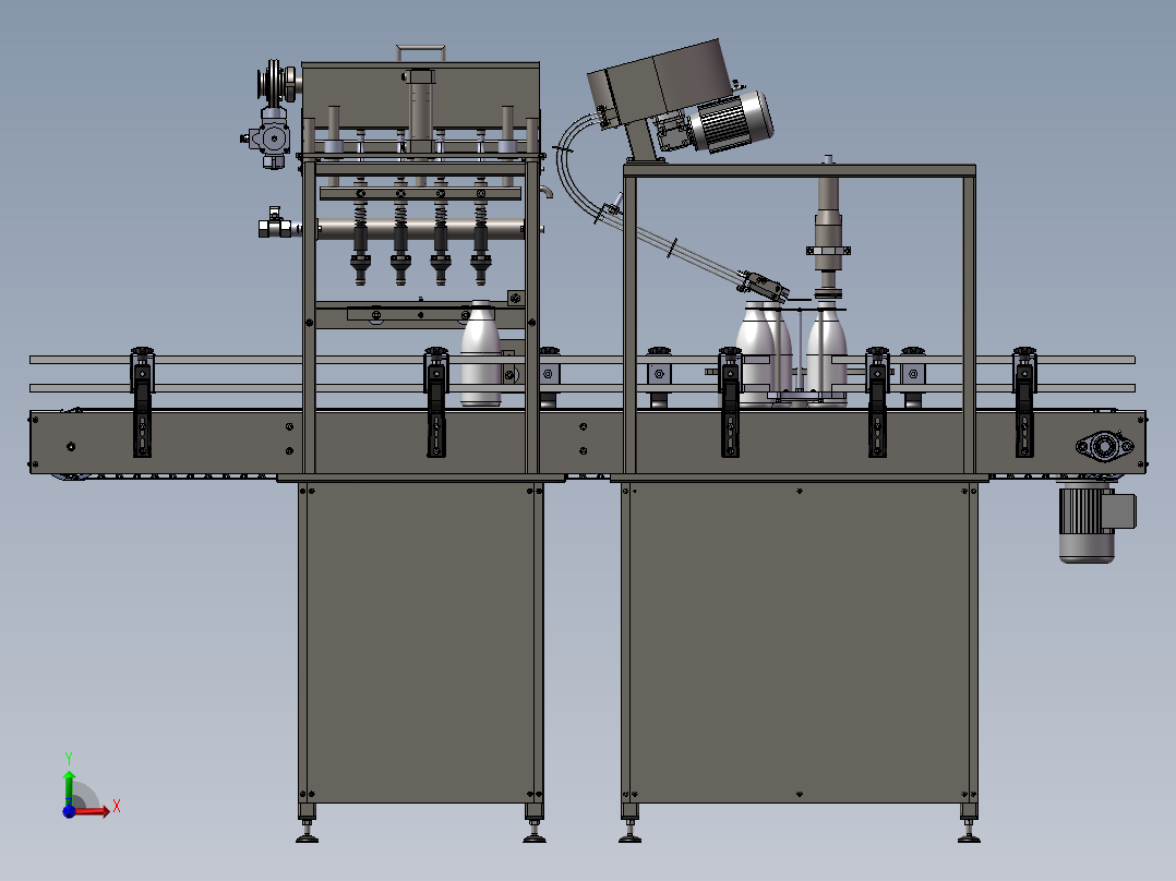 瓶灌装封口机全自动生产线3d图纸三维模型 瓶灌装封口机3d图纸前视图