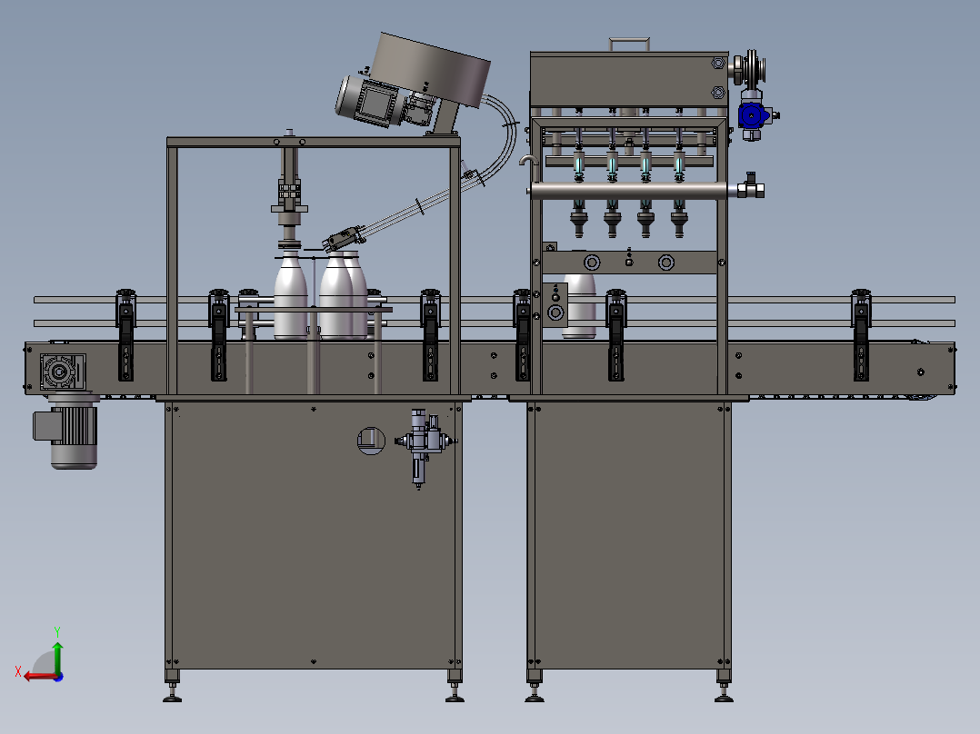 瓶灌装封口机全自动生产线3d图纸三维模型 瓶灌装封口机3d图纸后视图