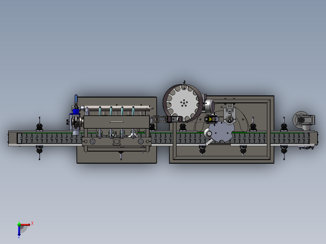 瓶灌装封口机全自动生产线3d图纸三维模型 瓶灌装封口机3d图纸俯视图