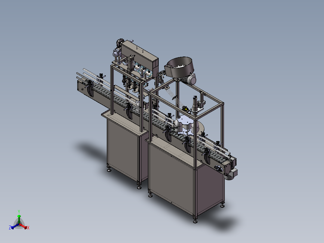 瓶灌装封口机全自动生产线3d图纸三维模型 瓶灌装封口机3d图纸正等轴测图