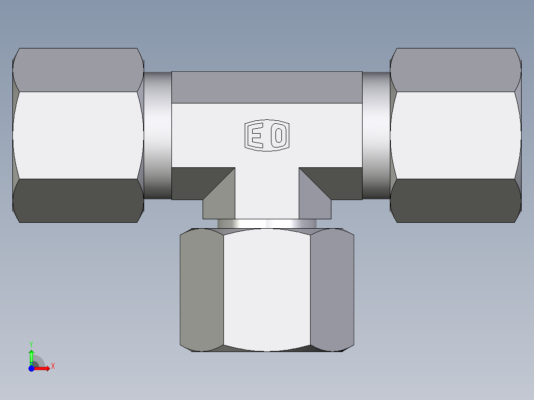 卡套式工业通用硬管接头EO_Swivel_nut_branch_tee_ET08ZS71前视图