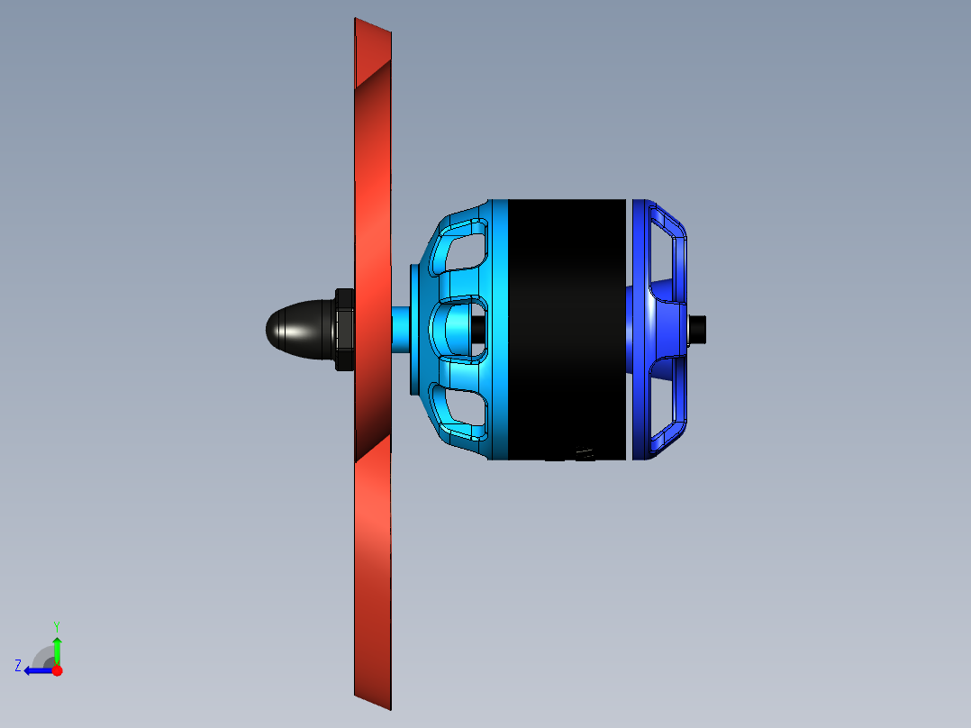 无刷直流电机（外转子）和环形螺旋桨右视图