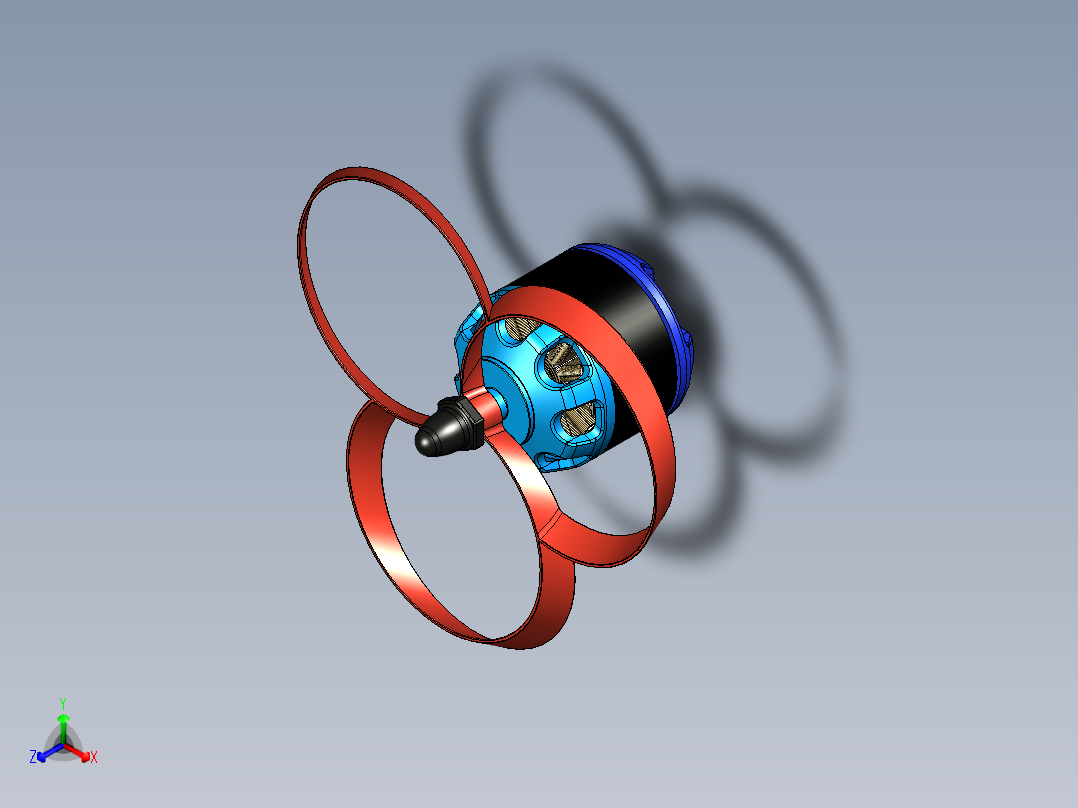 无刷直流电机（外转子）和环形螺旋桨正等轴测图