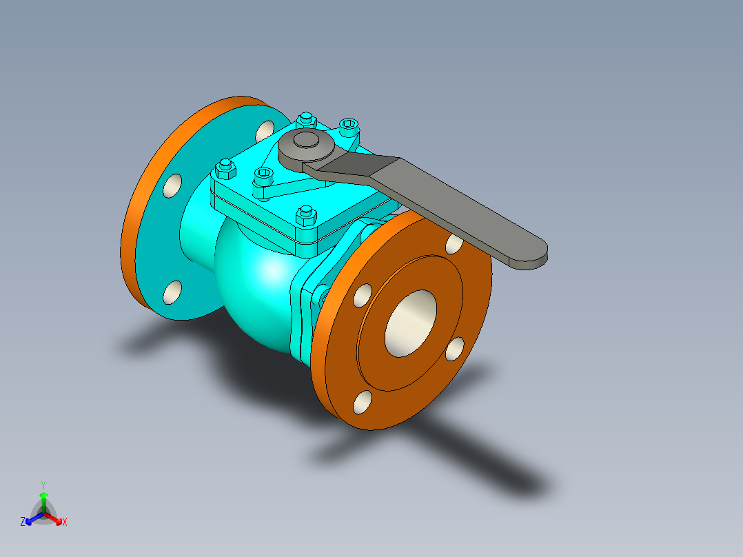 DN50法兰连接球阀正等轴测图
