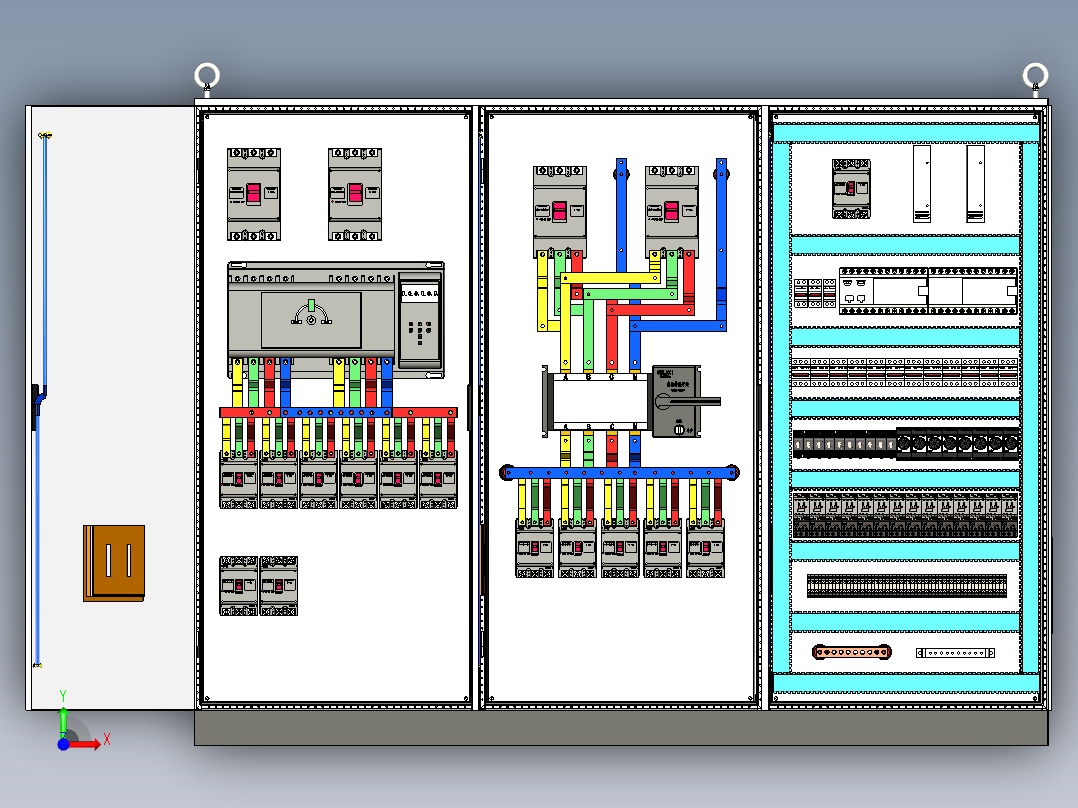 三柜组装双电源plc控制柜 55156前视图