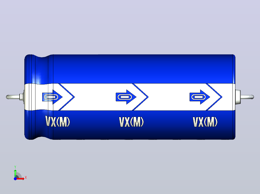 铝制轴向电解电容器。VX系列13x32mm毫米。间距35至41毫米前视图