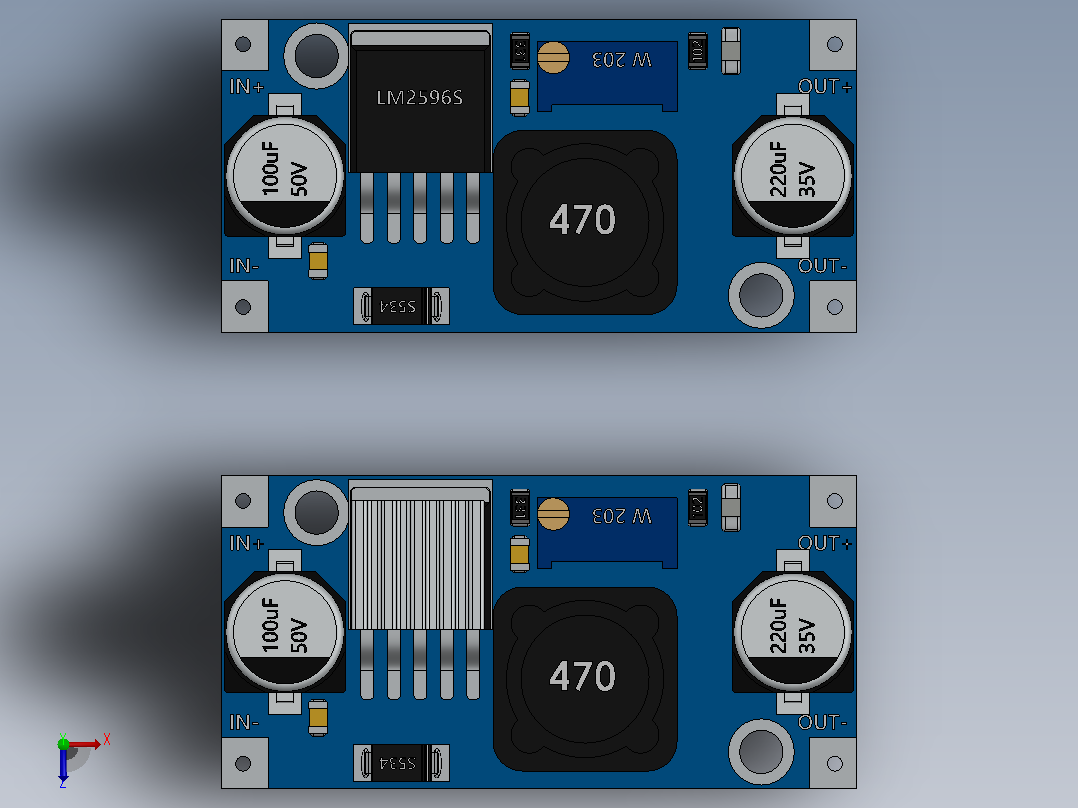 LM2596 DC至DC降压转换器模块俯视图