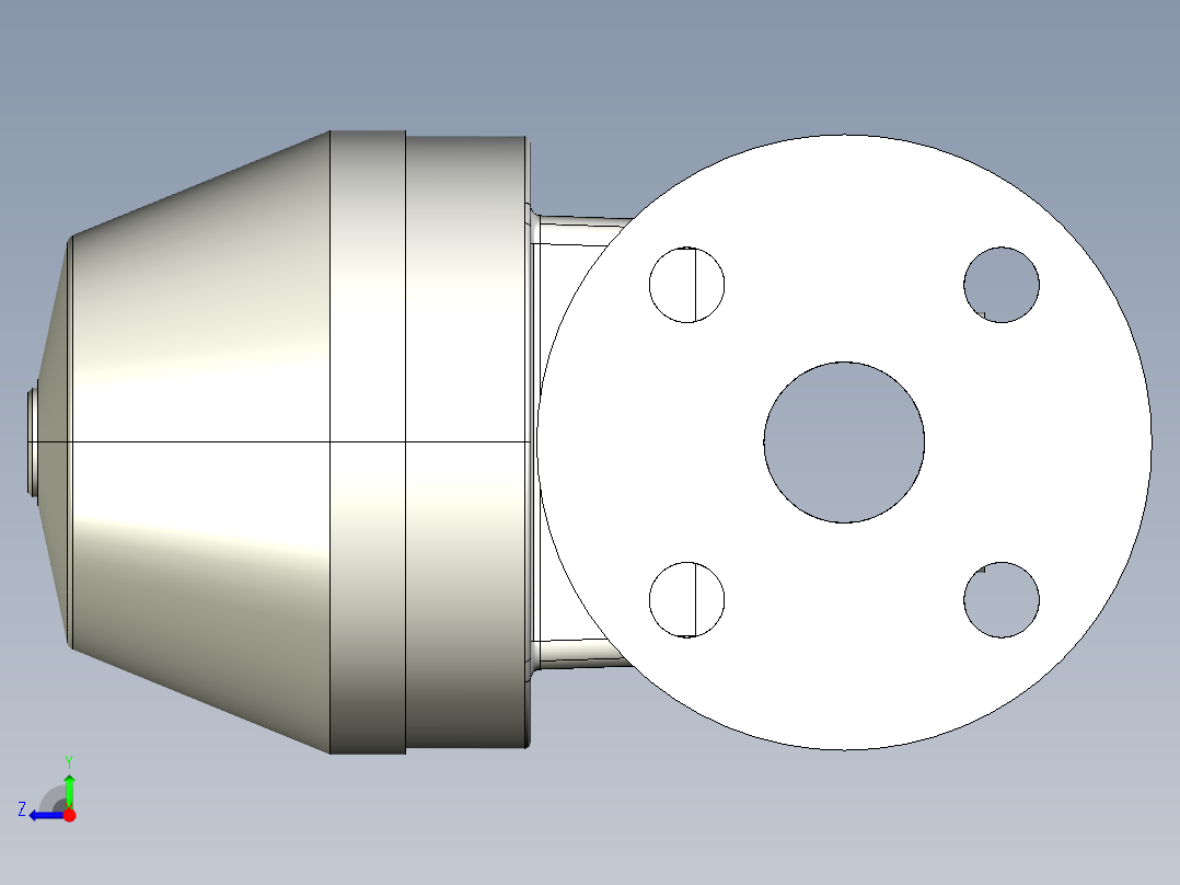 5DKMOFCP NC 气动隔膜阀，常闭，固定法兰钻孔PN10 16。面对面根据EN 558-1 PVDF右视图