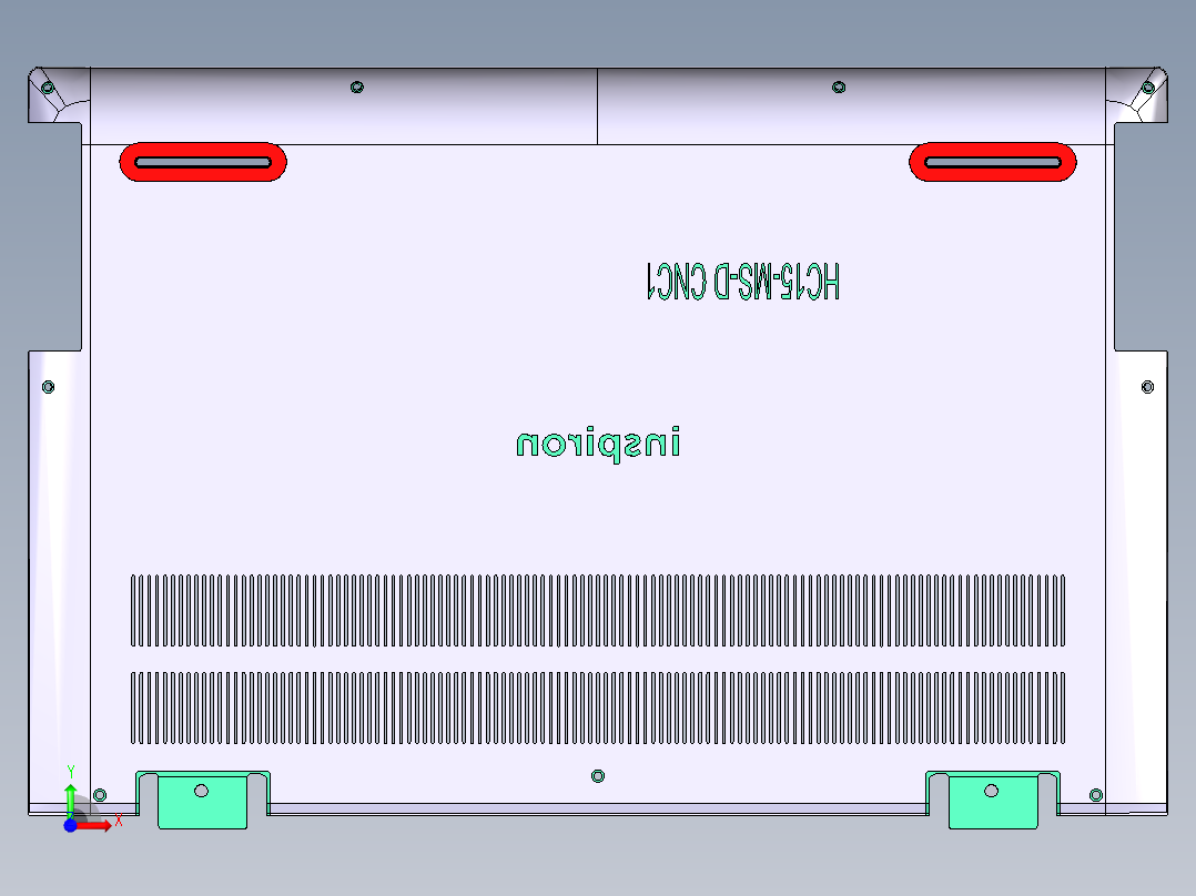 笔记本底壳铣内侧壁位凹槽程序模型前视图