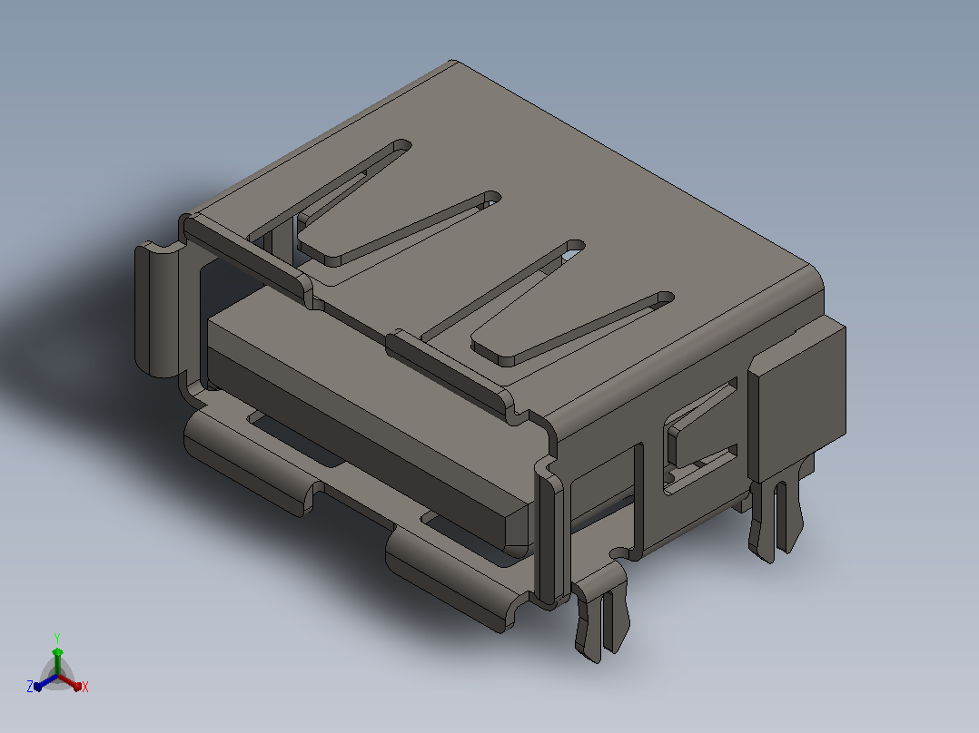 USB Type-A 连接器公头 SMD正等轴测图