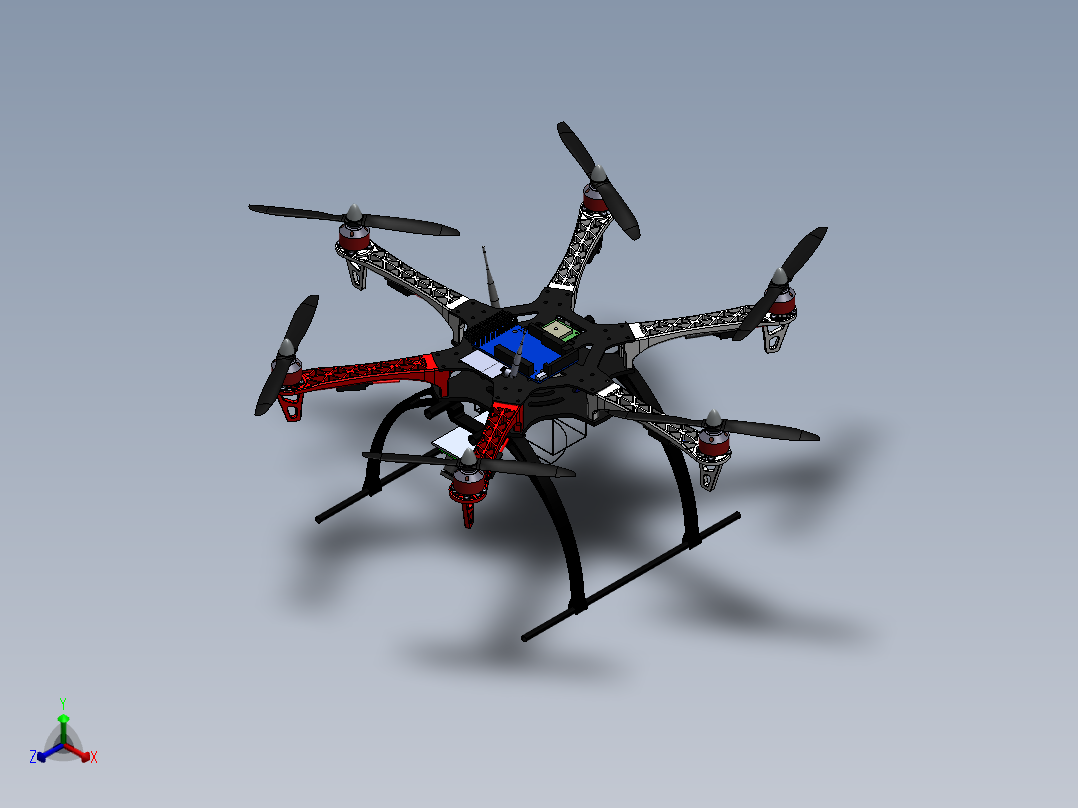 DJI flame wheel 风火轮六旋翼飞行器图纸正等轴测图
