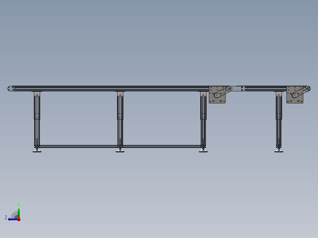 升降可调皮带输送线3d图纸 倾斜坡度皮带线sw图 折叠皮带线3d模型右视图