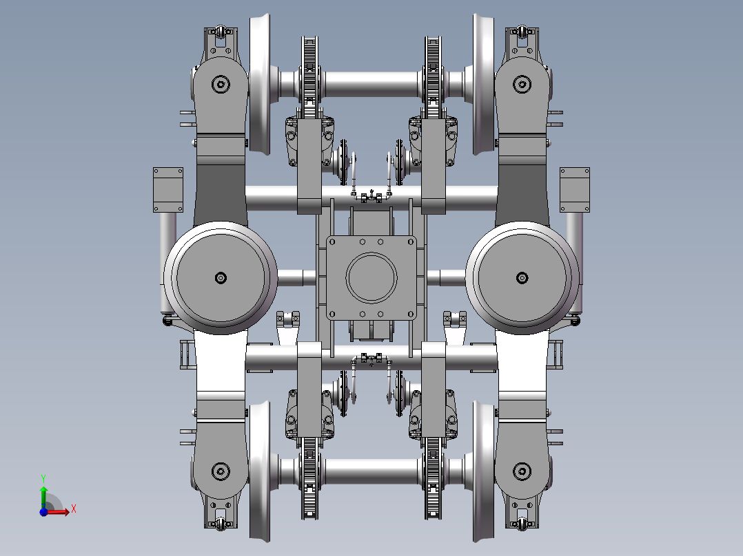 火车转向架3D图纸 三维模型 机械设计素材三维模型前视图