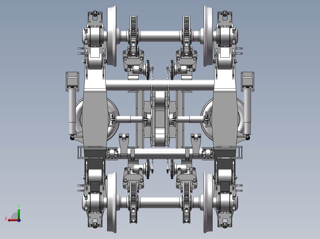 火车转向架3D图纸 三维模型 机械设计素材三维模型后视图