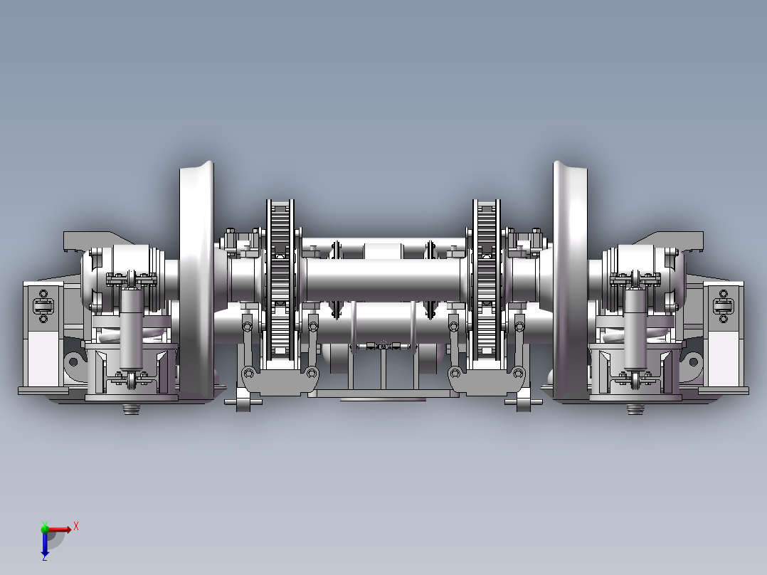 火车转向架3D图纸 三维模型 机械设计素材三维模型俯视图