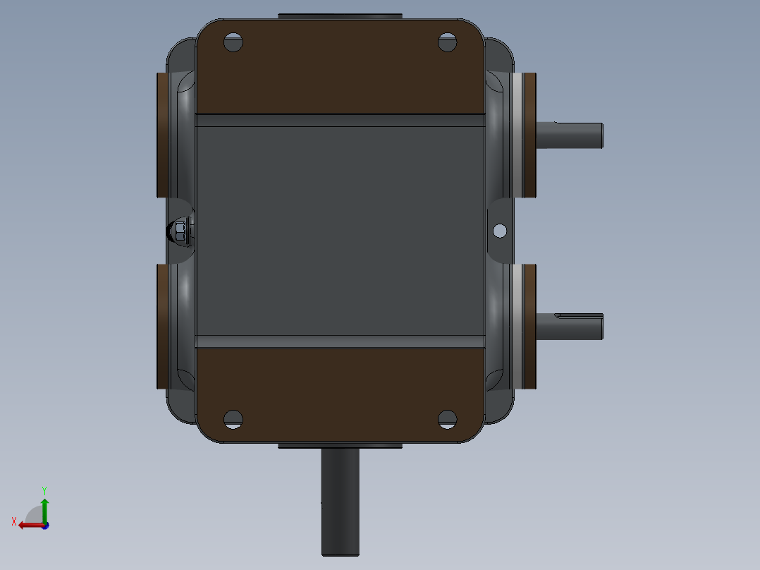 双输入轴蜗轮蜗杆减速机三维建模图纸 x_t stp bip格式后视图
