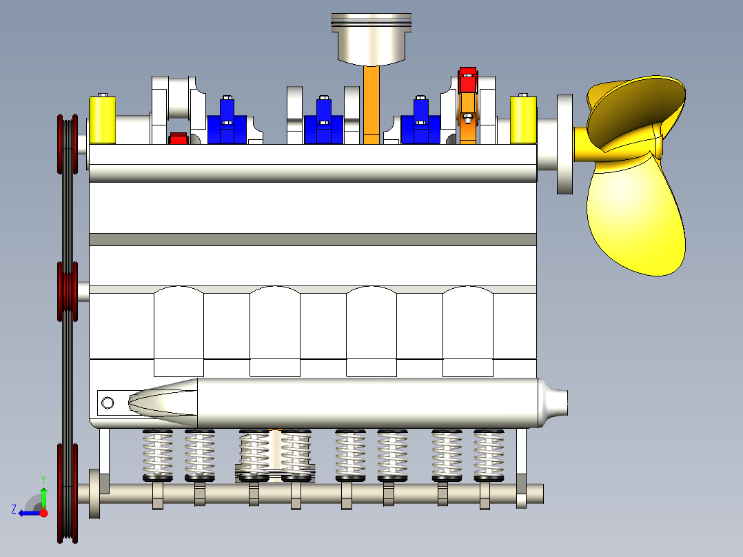 四冲程柴油机右视图