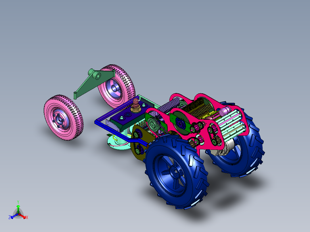 小型自走式高杆作物收割机正等轴测图