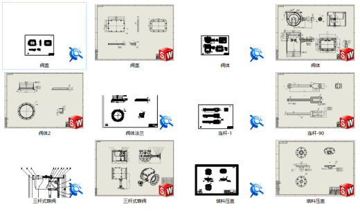 三杆式蝶阀-三维SW+二维CAD+工作动画缩略图