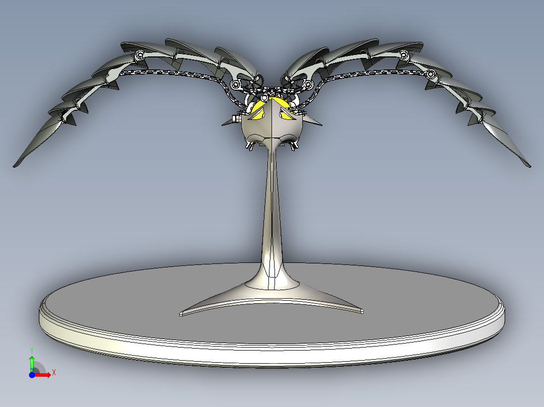 仿生鸟扑翼结构摆件3D图纸 STEP格式(1)前视图
