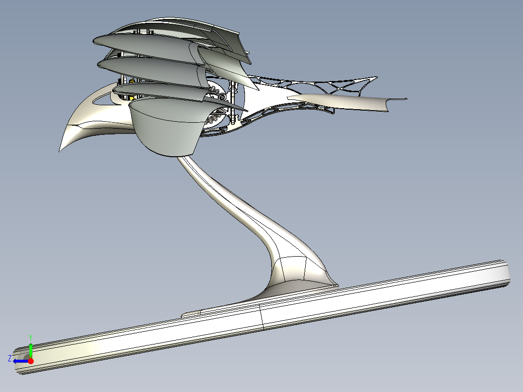 仿生鸟扑翼结构摆件3D图纸 STEP格式(1)右视图
