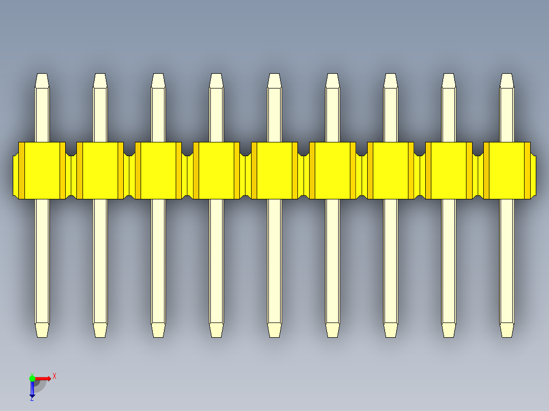 彩色公头100mil（2.54mm）系列-DS1021_yellow_2x09p_100mil_Type1_rev1.0俯视图