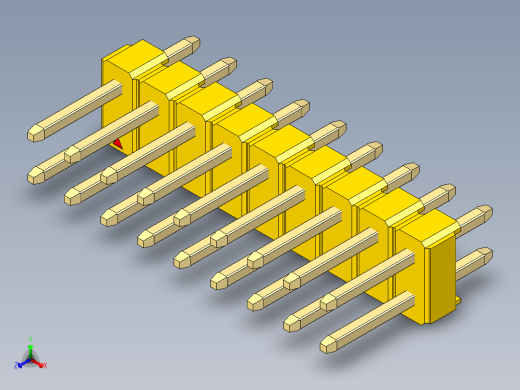 彩色公头100mil（2.54mm）系列-DS1021_yellow_2x09p_100mil_Type1_rev1.0正等轴测缩略图