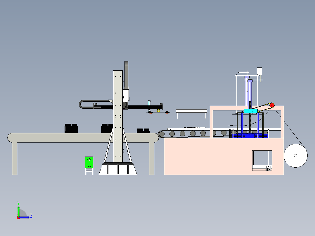 吸塑件自动堆叠机3D模型图纸 SOLIDWORKS设计左视图