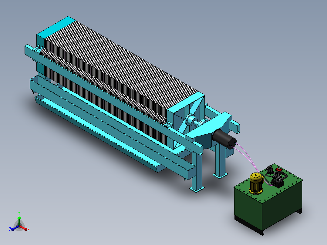 液压板框压滤机带液压站正等轴测图