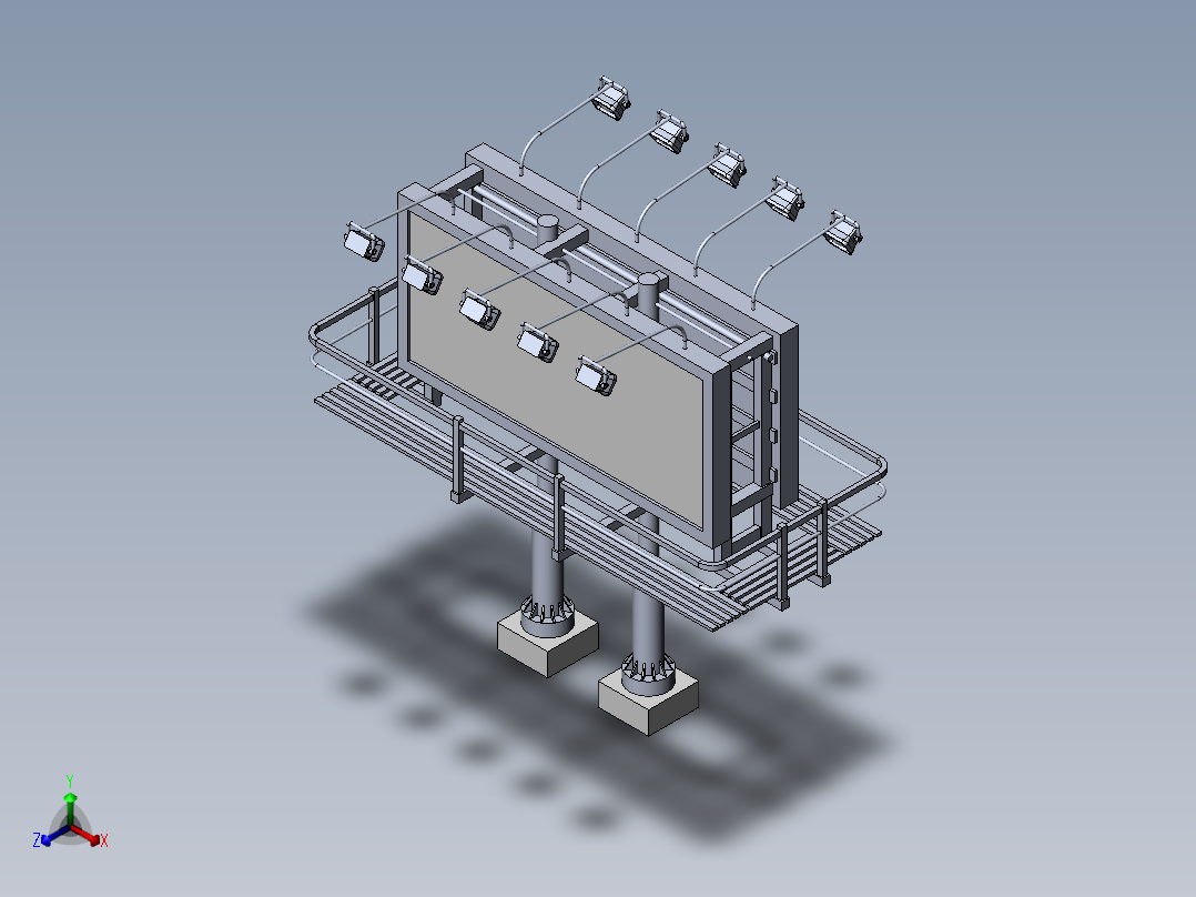 billboard大型广告牌支架3D数模图纸 Solidworks设计正等轴测图