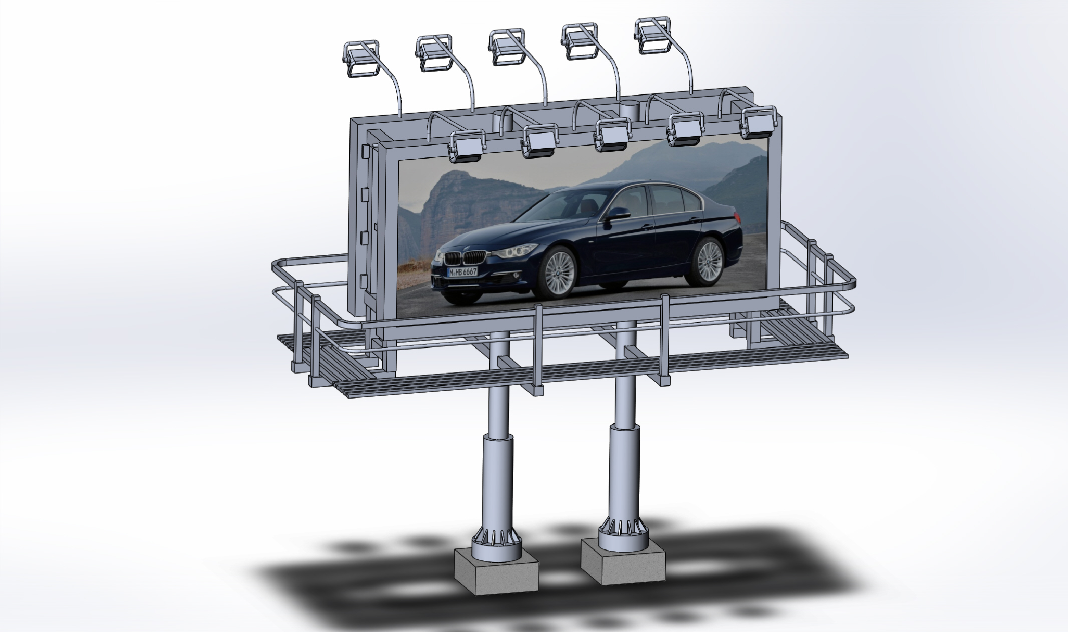 billboard大型广告牌支架3D数模图纸 Solidworks设计