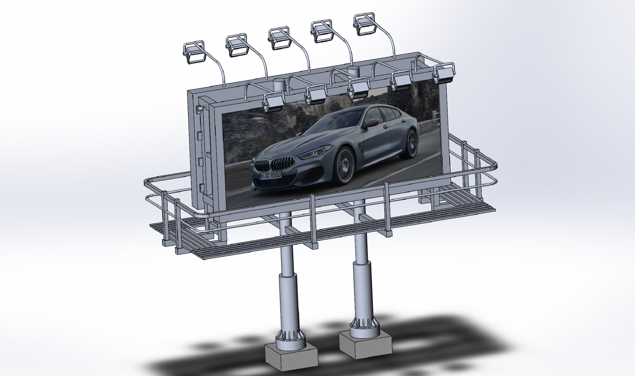 billboard大型广告牌支架3D数模图纸 Solidworks设计