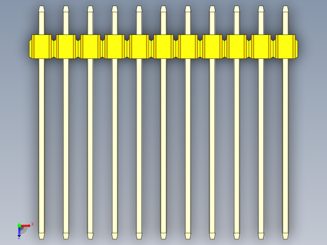 彩色公头100mil（2.54mm）系列-DS1021_yellow_1x11p_100mil_Type19_rev1.0俯视图