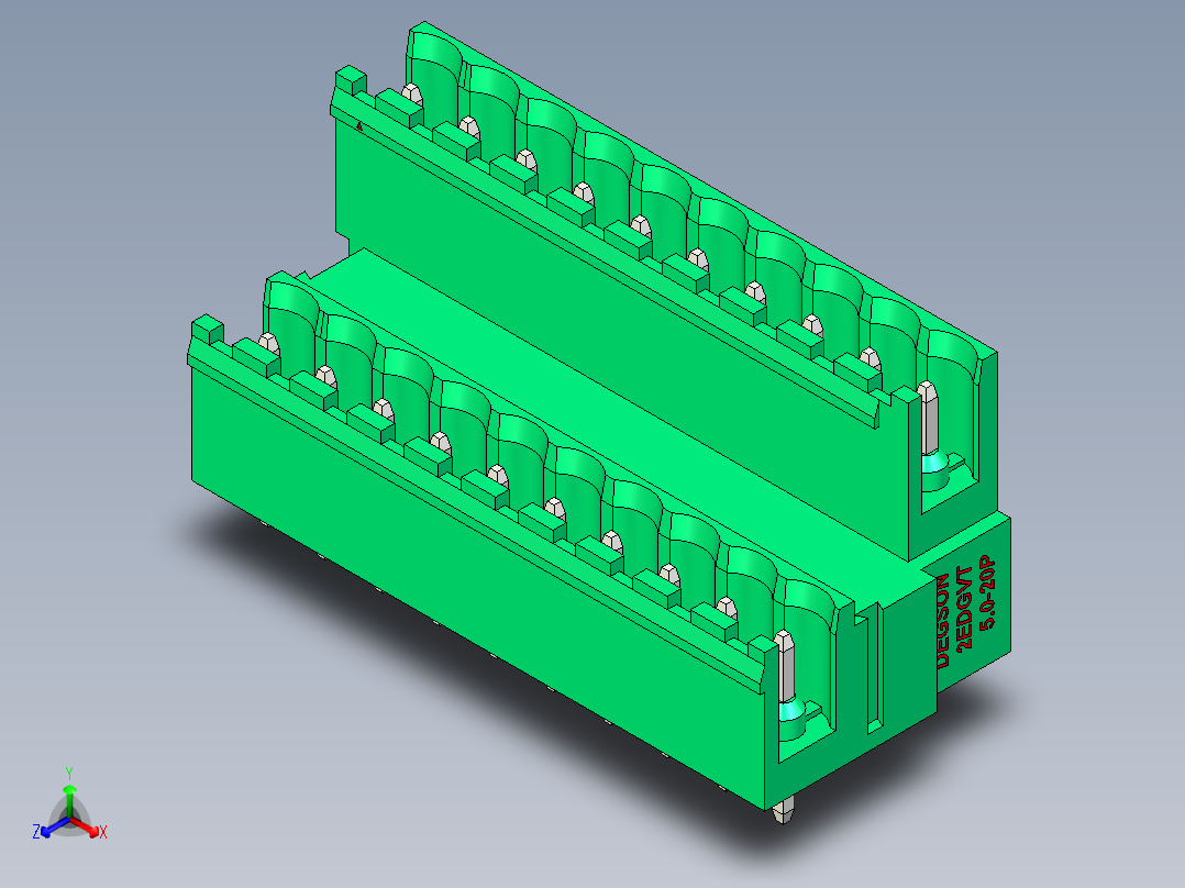 DEGSON 2EDG 系列 5.0mm 可插拔接线端子组-2EDGVT-5.0-20P-14-00AH正等轴测图