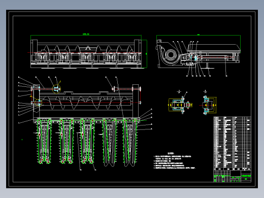 小麦、水稻收割机前置收割台设计cad 二维总装螺旋收割刀cad