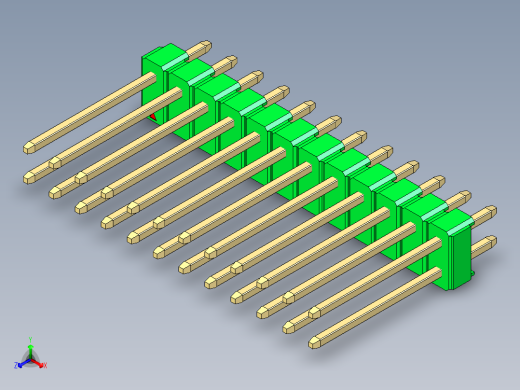 彩色公头100mil（2.54mm）系列-DS1021_green_2x12p_100mil_Type5_rev1.0正等轴测缩略图