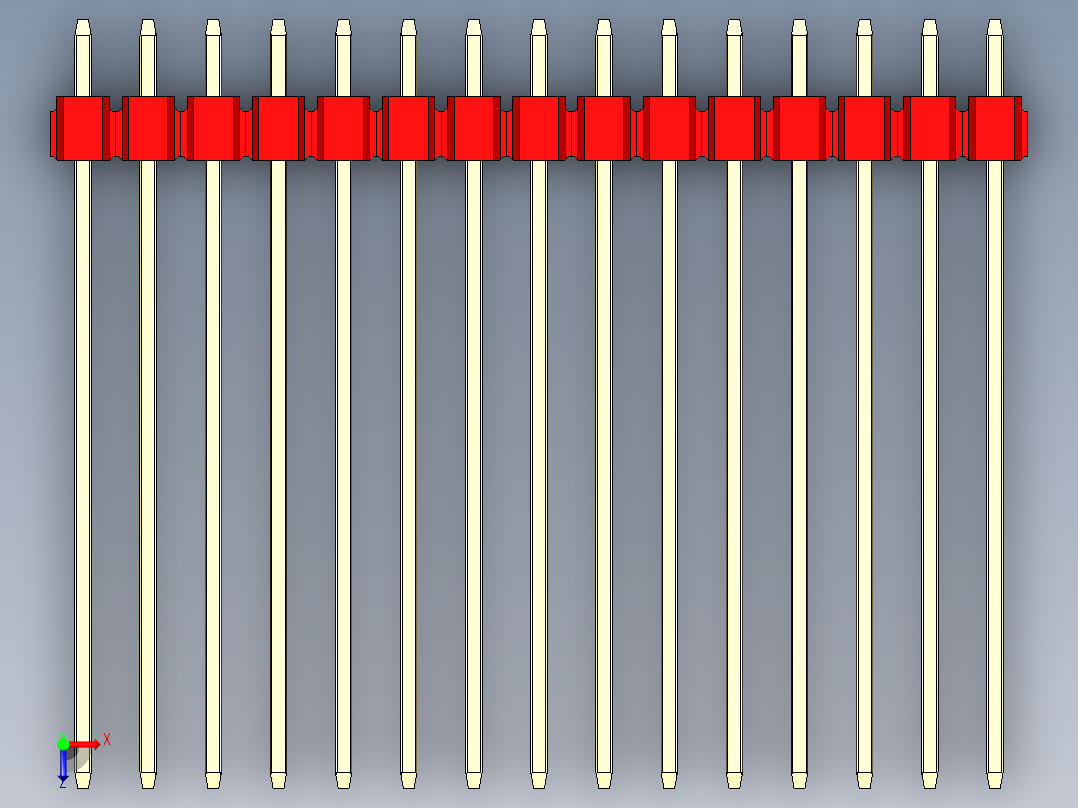 彩色公头100mil（2.54mm）系列-DS1021_red_1x15p_100mil_Type43_rev1.0俯视图