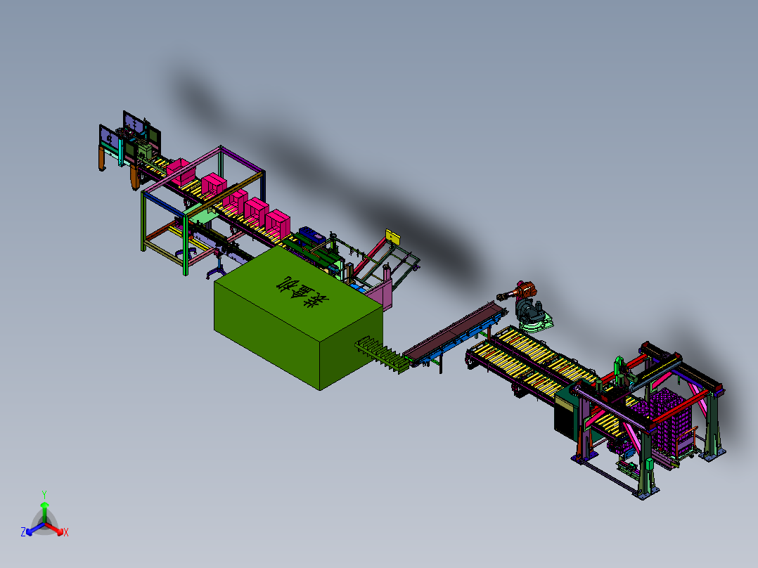高速小袋装盒全自动包装线正等轴测图