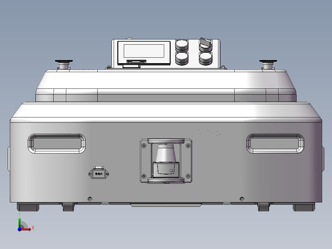 直角减震驱动AGV底盘，轻载双向行驶AGV 三维图纸前视图