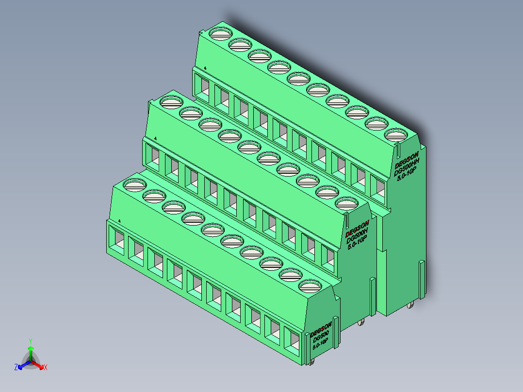 DEGSON DG500 系列 5.05.087.62mm 接线端子-DG500A3-5.0-30P-14-00AH正等轴测图
