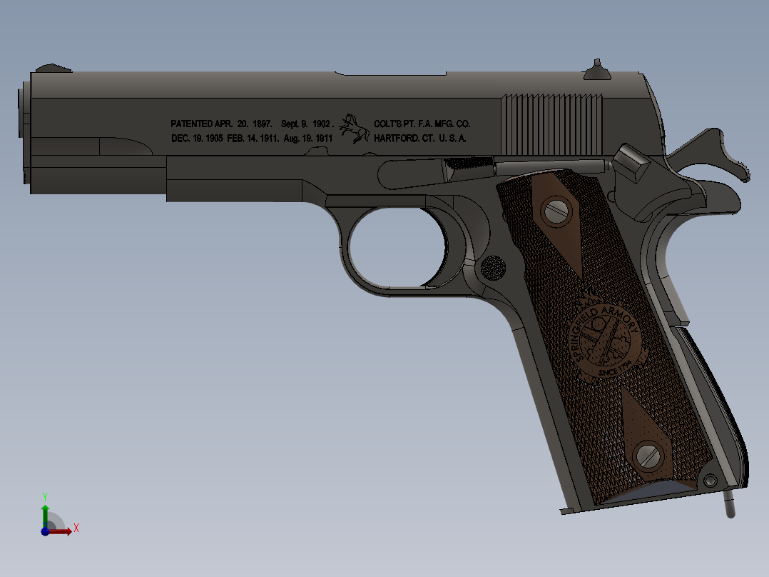 手枪左轮冲锋枪老式狙击步枪设计3D图纸m1911 colt packed SW IGS前视图