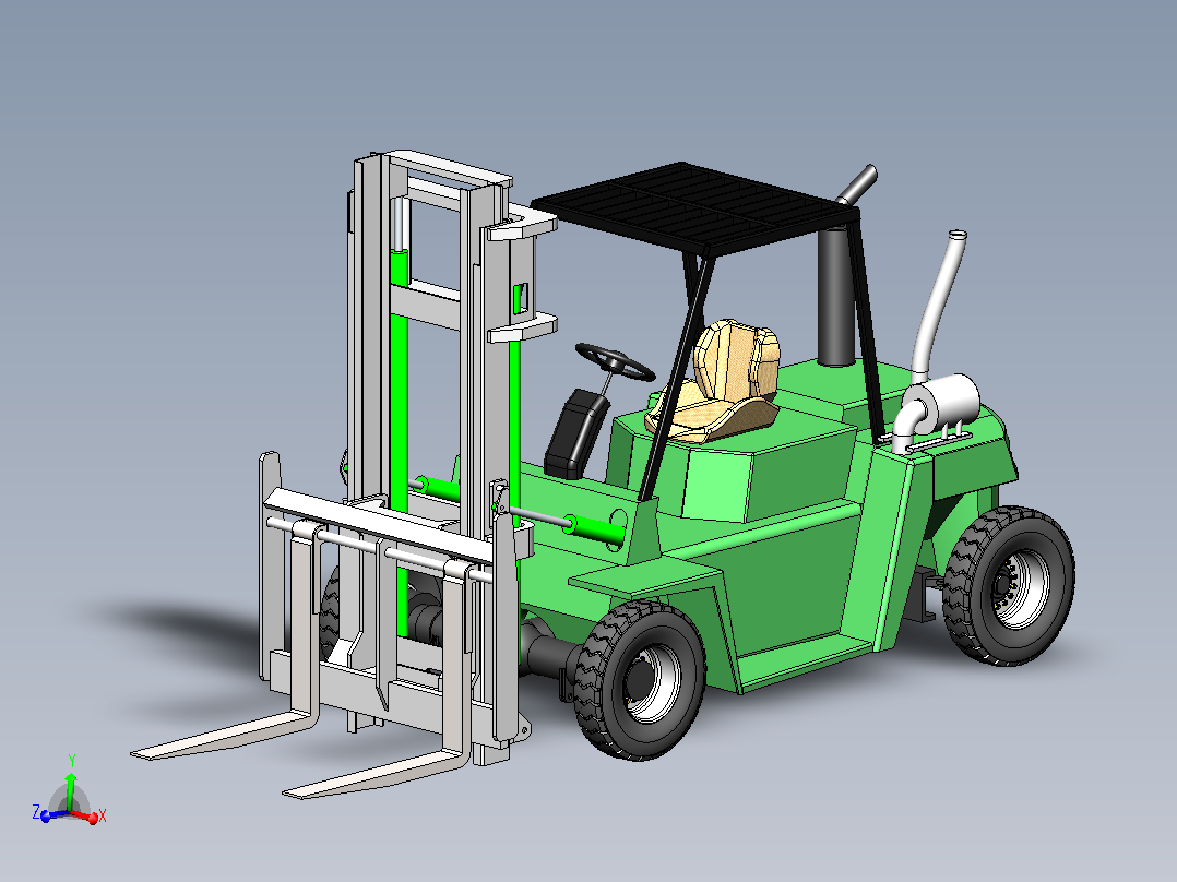 Green叉车 SW STP x_t STL主视图