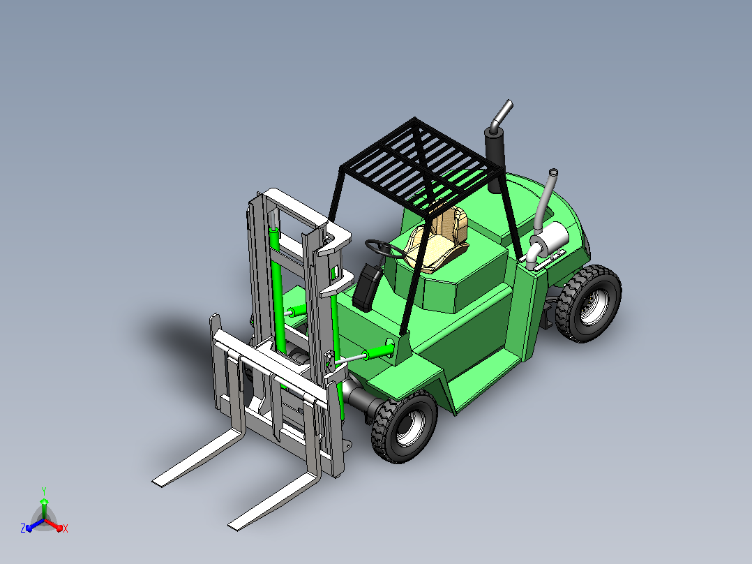 Green叉车 SW STP x_t STL正等轴测图