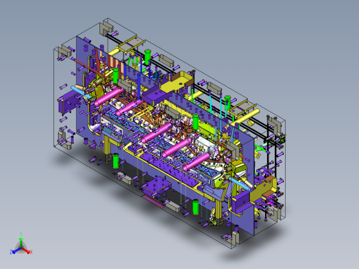 FYXA2-仪表板前模型腔弹块-后模大滑块结构正等轴测缩略图