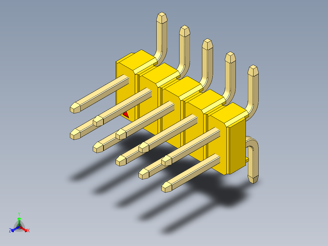 彩色公排针 100mil 2.54mm 系列-DS1022_yellow_10p_100mil_TypeSMT_rev1.0正等轴测图